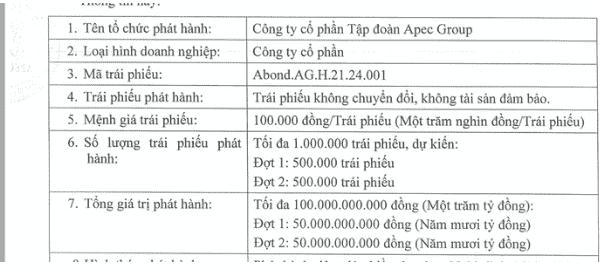Lô trái phiếu của Apec không có tài sản đảm bảo, không chuyển đổi &nbsp;