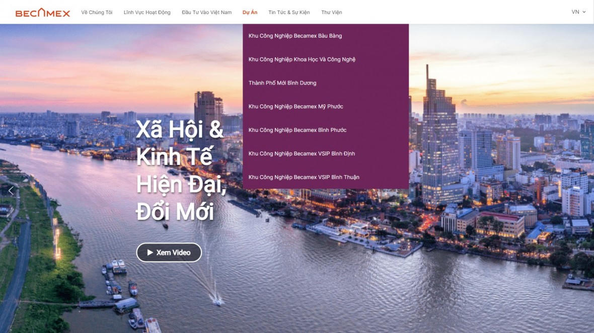 Danh sách dự án được Becamex IDC giới thiệu trên trang chủ của doanh nghiệp. &nbsp;