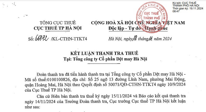 Có lãi sau 9 quý báo lỗ, Hanosimex bị điểm loạt vi phạm về thuế