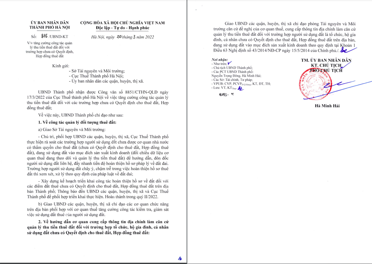 Công văn số 816/UBND-KT