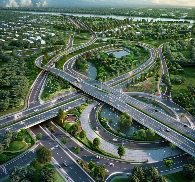 Phối cảnh nút giao đường Rừng Sác với cao tốc Bến Lức - Long Thành. Ảnh: Internet