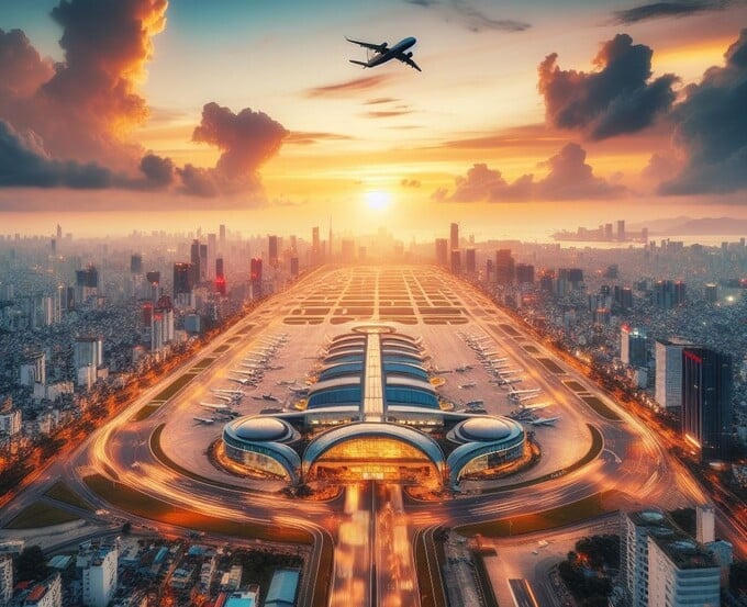 Hình ảnh dự kiến của sân bay quốc tế thứ 2 của Thủ Đô do AI vẽ