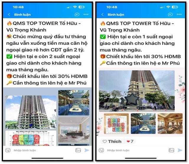 Thông tin ưu đãi về dự án mà kẻ lừa đảo đăng tải. Ảnh: Chủ đầu tư cung cấp &nbsp;