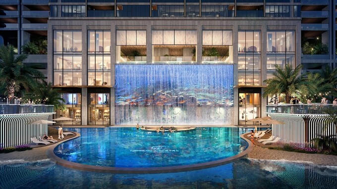 Tổ hợp giải trí mặt đất kéo dài 0,5 km tại dự án với điểm nhấn quảng trường trung tâm kết hợp cùng màn LED 3D & hiệu ứng thác nước đổ ấn tượng. &nbsp;