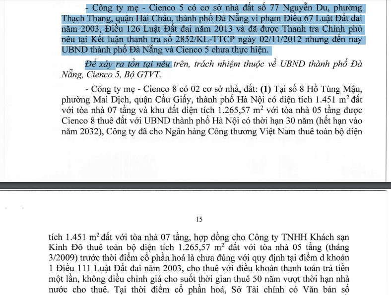 Công ty mẹ - Cienco 5 có cơ sở nhà đất số 77 Nguyễn Du, phường Thạch Giang, quận Hải Châu, TP Đà Nẵng &nbsp;