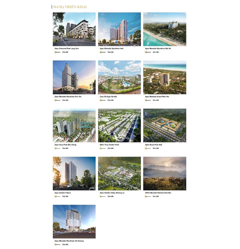 Danh mục những dự án đang được triển khai của Apec Group. &nbsp;