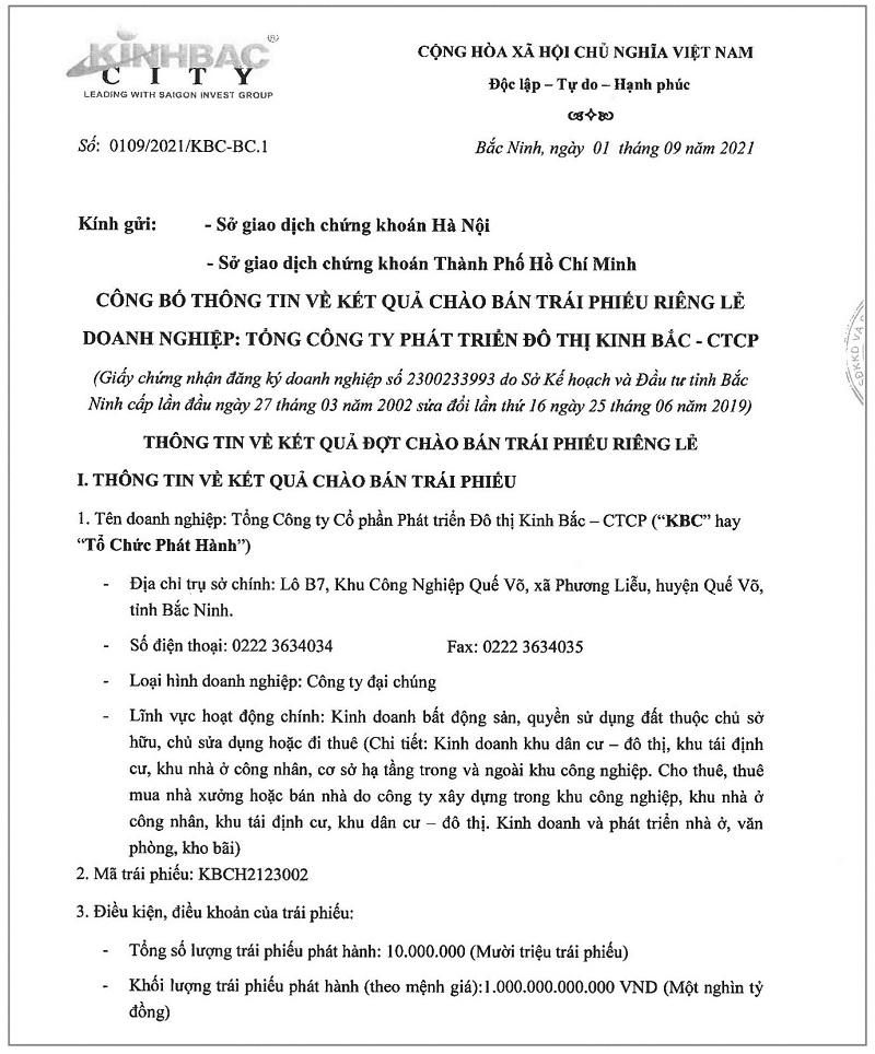 Kinh Bắc công bố phát hành 1.000 tỷ đồng trái phiếu (Nguồn: KBC). &nbsp;