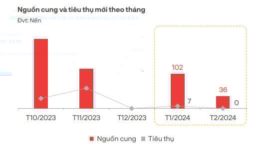 Nguồn cung và tiêu thụ phân khúc đất nền TP.HCM và phụ cận theo tháng (Nguồn: DKRA Group) &nbsp;