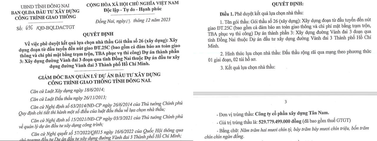 Xây dựng Tân Nam “một mình một ngựa” trúng Gói thầu số 26 với với giá hơn 529,7 tỷ đồng; giá dự toán gói thầu hơn 531,9 tỷ đồng