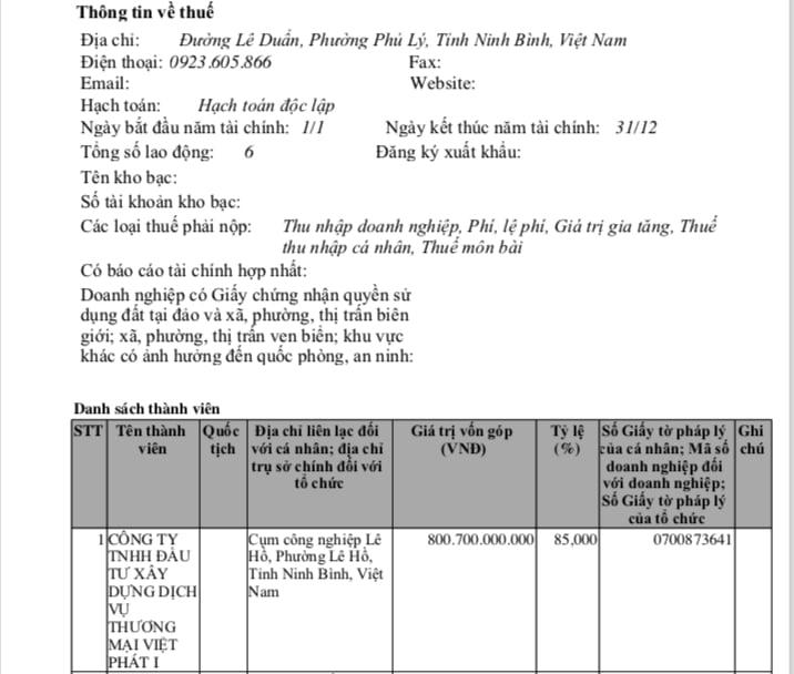 Công ty TNHH Đầu tư Phát triển Hạ tầng KCN Thanh Bình có tổng số lao động theo đăng ký thuế là 6 người.&nbsp;