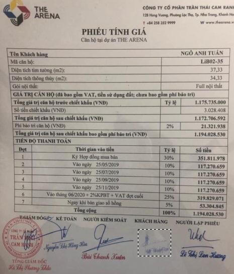 Khach lo so phan phap ly&nbsp;hop dong&nbsp;The Arena Cam Ranh