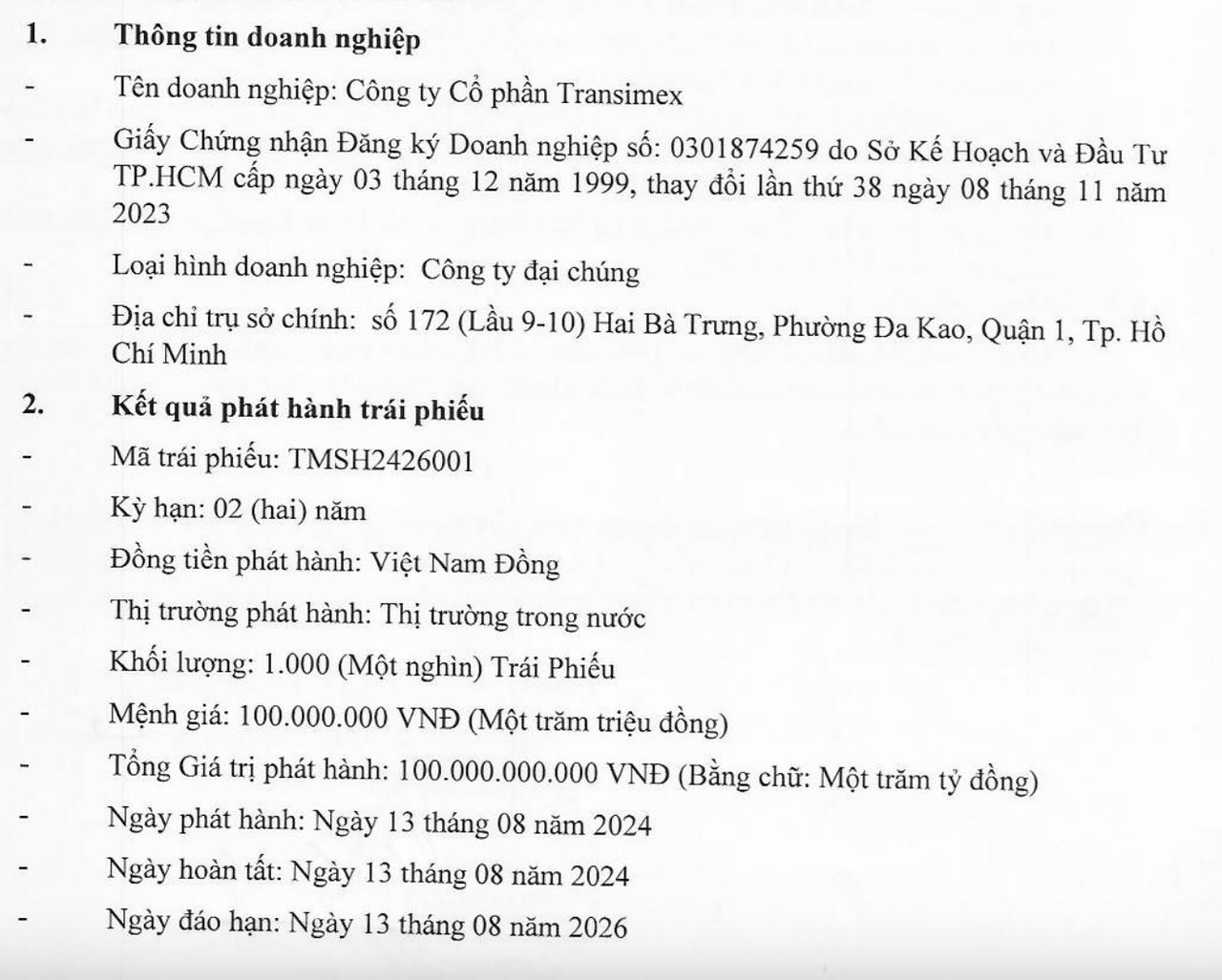 Transimex bán trái phiếu 'ba không’ hút về 100 tỷ đồng