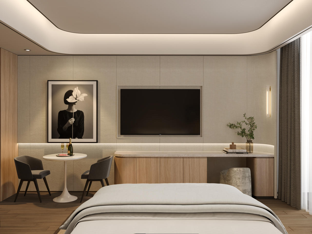 Căn hộ được bàn giao tiêu chuẩn nội thất liền tường với tông màu trầm chủ đạo và chất liệu cao cấp. (Ảnh minh họa căn hộ: Sun Property) &nbsp;