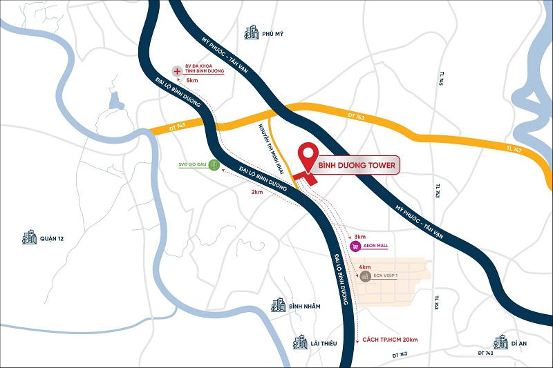 Thiết kế vị trí dự án Bình Dương Tower. &nbsp;