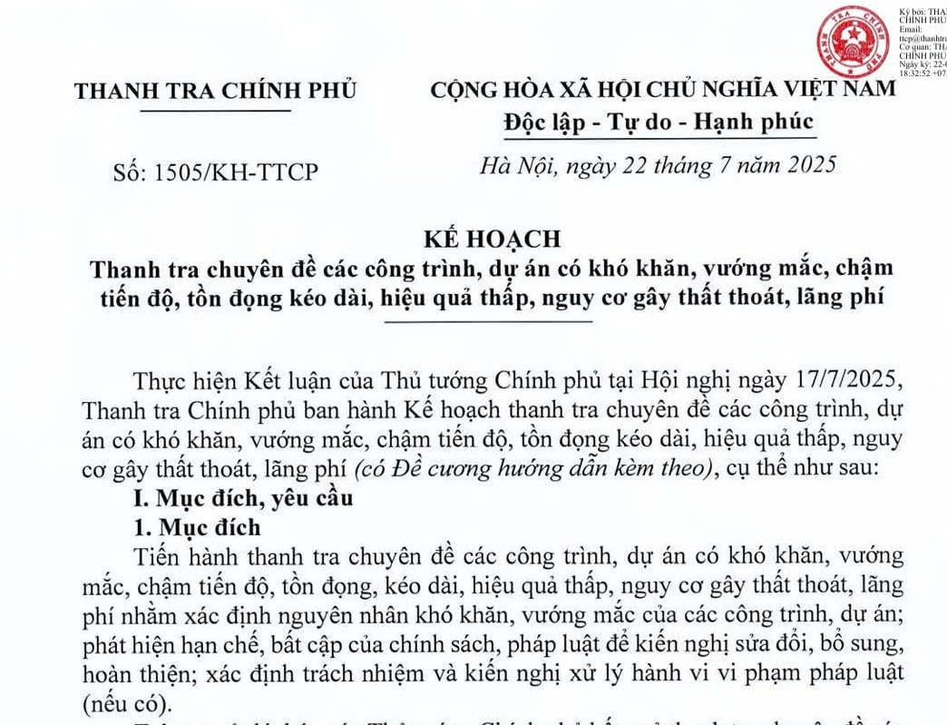 Dự án nằm trong danh sách thanh tra Theo Kế hoạch 1505/KH-TTCP của Thanh tra Chính phủ vừa ban hành.