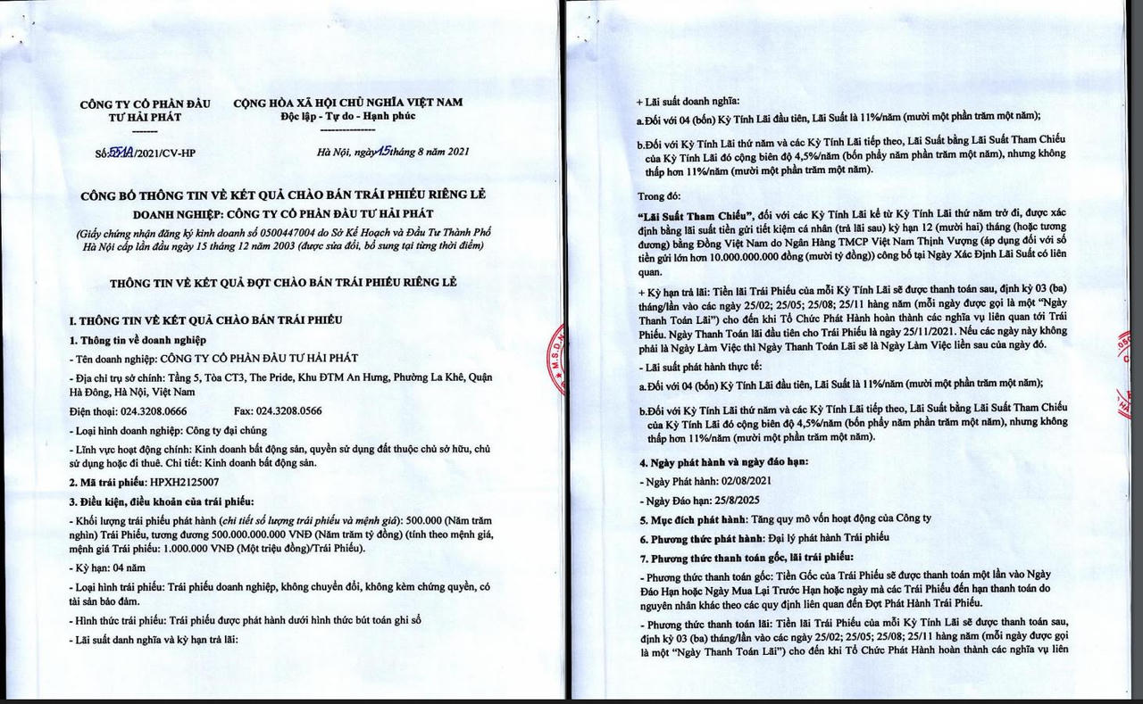 Hải Phát Invest huy động thành công hơn 3.450 tỷ trái phiếu trong vòng 9 tháng, thâu tóm loạt dự án mới