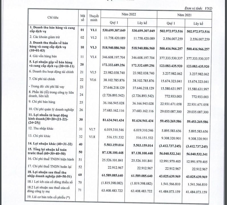 Một số chỉ tiêu tài chính của DIC Corp (Nguồn: BCTC Hợp nhất quý I/2022 của DIG).&nbsp; &nbsp;