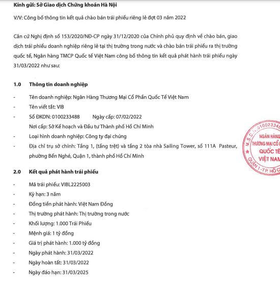 Thông tin kết quả phát hành trái phiếu tại VIB (Nguồn: HNX) &nbsp;