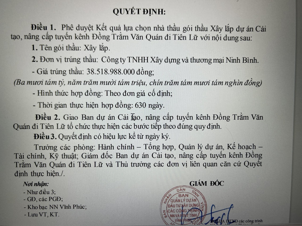 Xây dựng và thương mại Ninh Bình trúng gói thầu trị giá hơn 38,5 tỷ đồng với vai trò độc lập