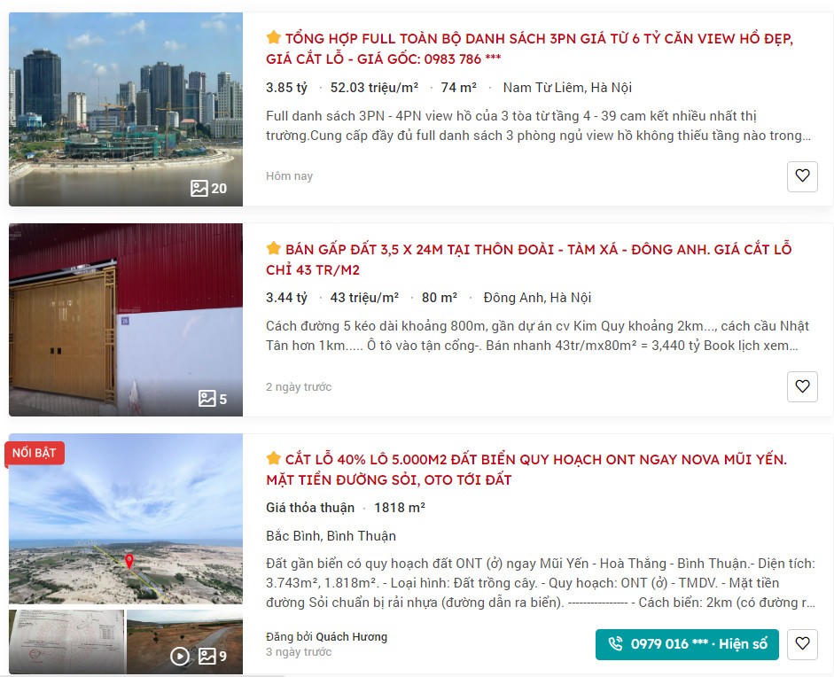 Thông tin rao bán cắt lỗ nhà đất xuất hiện nhiều trên các website rao bán. &nbsp;