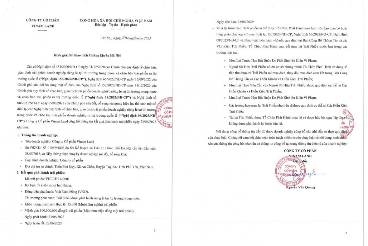 Thông tin lô trái phiếu 1.500 tỷ đồng vừa được Vinam Land phát hành. &nbsp;