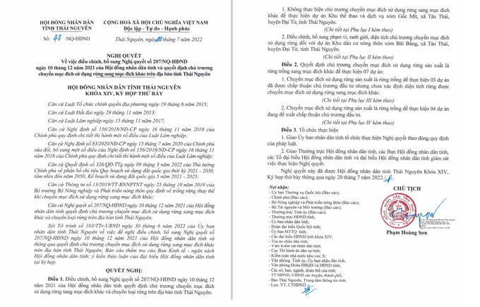 HĐND tỉnh Thái Nguyên đã thông qua chủ trương chuyển mục đích đất sử dụng trồng rừng sang mục đích khác.