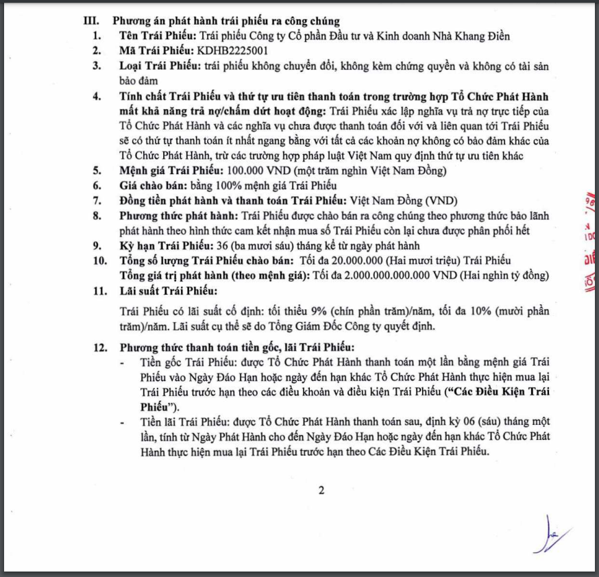 Công ty chứng khoán nào bảo lãnh cho lô trái phiếu 2.000 tỷ đồng của Nhà Khang Điền?
