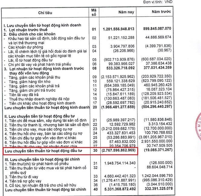 Lưu chuyển tiền thuần từ hoạt động đầu tư năm 2021 của DIC Group (Nguồn: BCTC hợp nhất 2021) &nbsp;