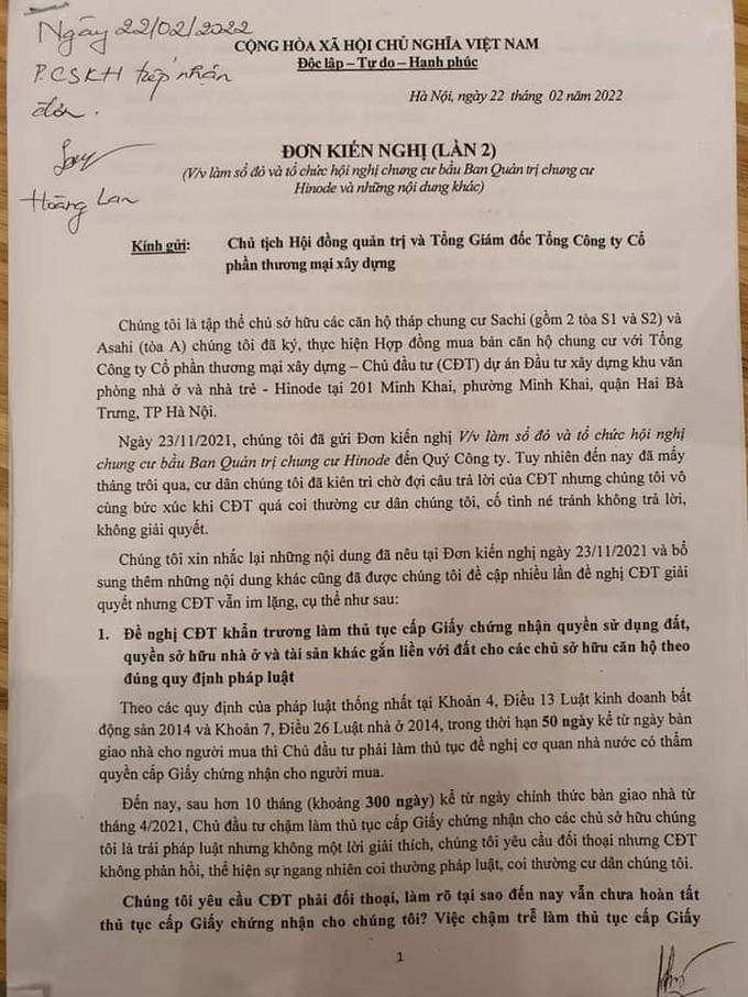 Đơn kiến nghị của cư dân - theo afamily.vn &nbsp;