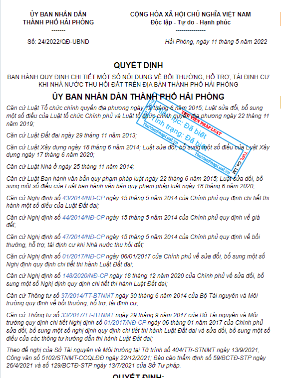 Hải Phòng: ban hành quy định về bồi thường, thu hồi đất