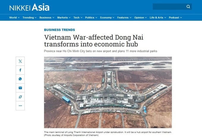 Nikkei Asia đưa tin về các dự án tại tỉnh Đồng Nai. Ảnh: Chụp màn hình