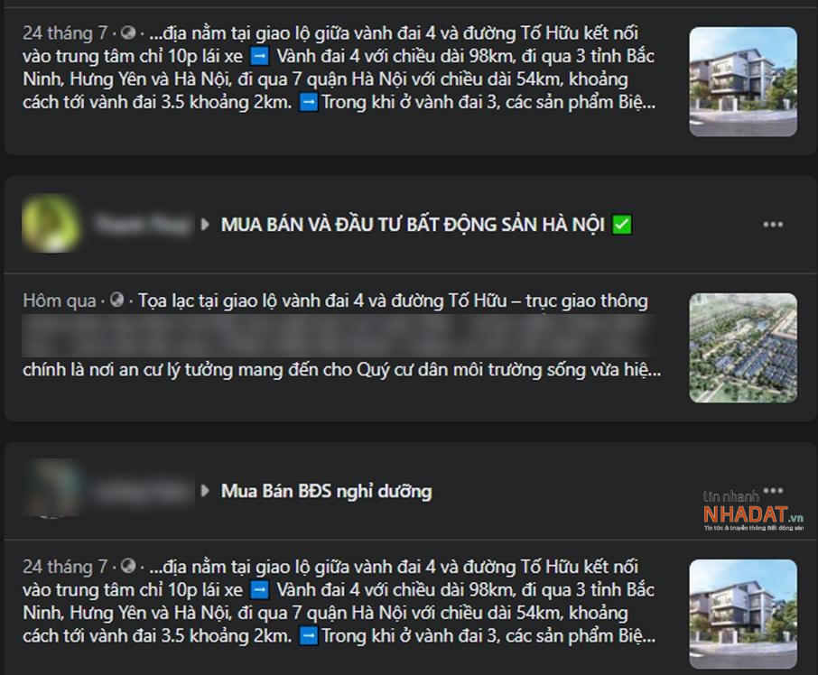 Rất nhiều thông tin quảng cáo dự án quanh khu vực quy hoạch đường Vành đai 4 được đăng trên các trang mạng xã hội, nhóm mua bán bất động sản trong bối cảnh dự án Đường vành đai 4 vẫn còn đang ‘nằm trên giấy’. &nbsp;