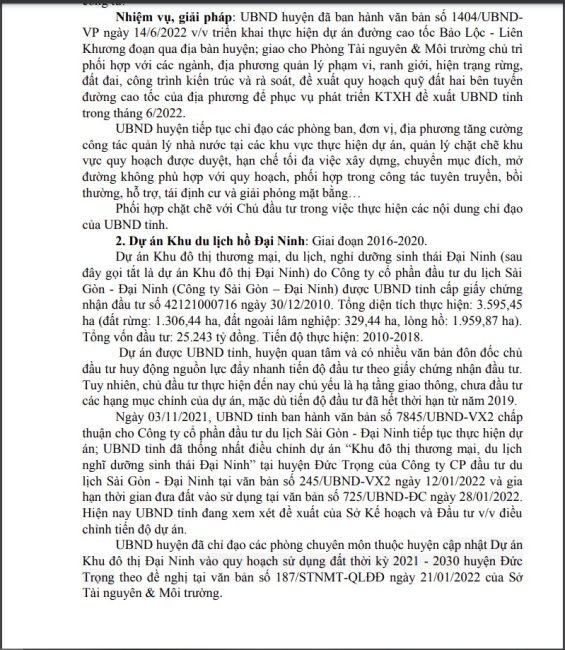 Một phần văn bản báo cáo 290/BC-UBND huyện Đức Trọng. &nbsp;