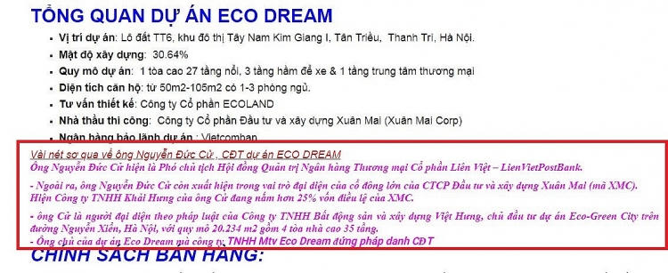 Dự án Eco Dream City: Mượn danh đại gia ngân hàng để bán nhà?