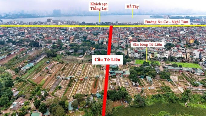 Cầu Tứ Liên nối từ khu vực đường Nghi Tàm (quận Tây Hồ) với xã Đông Hội (huyện Đông Anh)