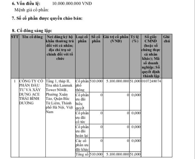 Cổ đông góp vốn ban đầu tại Công ty cổ phần Đầu tư và xây dựng ACECONS. &nbsp;