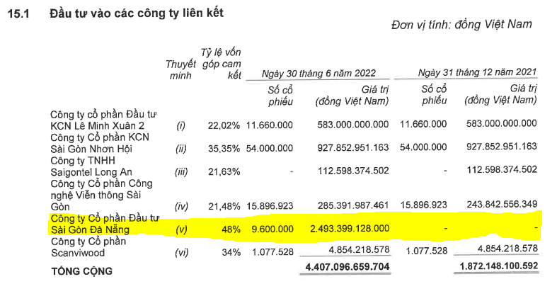 Khoản đầu tư vào Sài Gòn Đà Nẵng với tỷ lệ vốn lên tới 48%