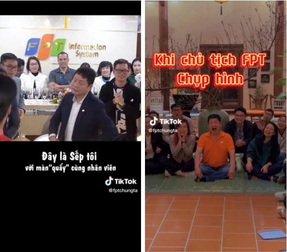 Ông Bình không ngại "đu trend", quay Tiktok cùng nhân viên. Ảnh: FPT Chúng ta &nbsp;