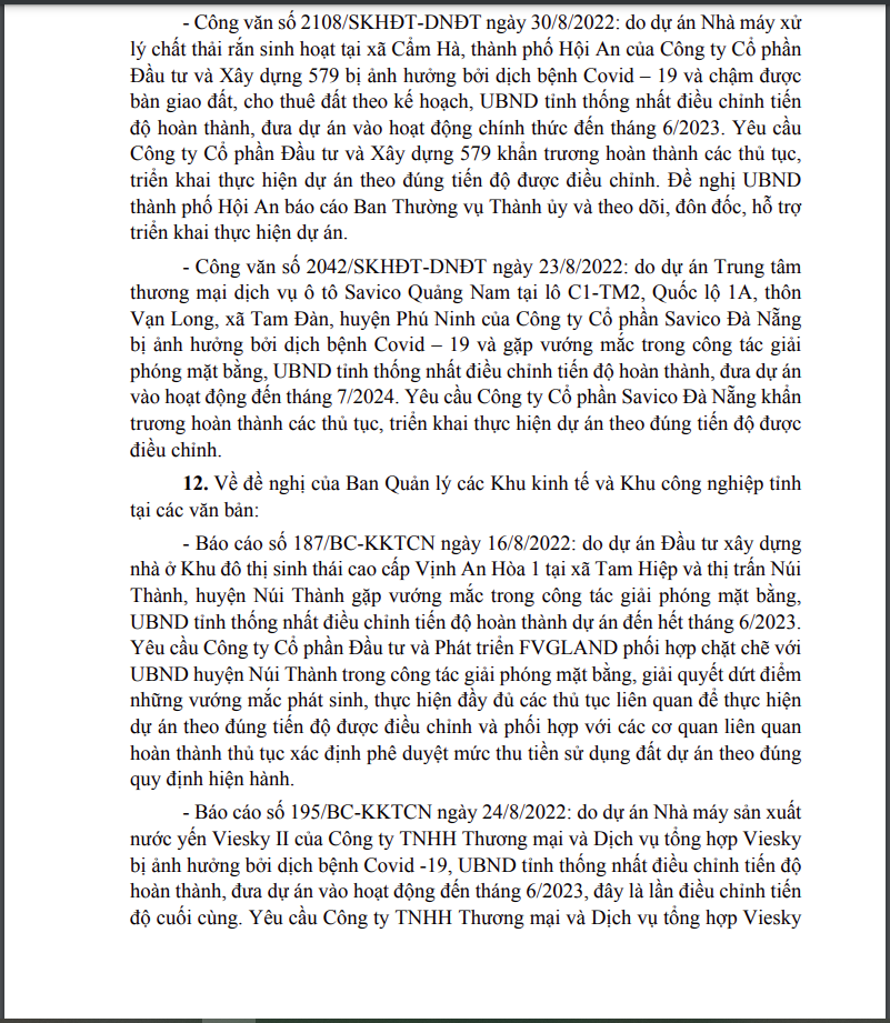 Một số dự án bất động sản được gia hạn tiến độ (Nguồn: UBND tỉnh Quảng Nam). &nbsp;