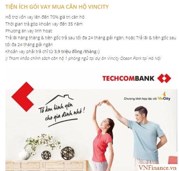 Người mua nhà có thể vay vốn từ&nbsp;Techcombank thời hạn đến 35 năm &nbsp;