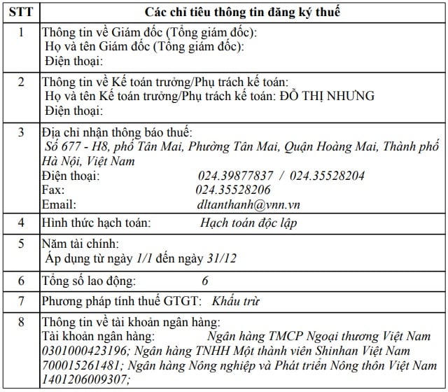Thông tin đăng ký thuế của&nbsp;Công ty TNHH Điện lạnh và Thiết bị công nghiệp Tân Thanh &nbsp;