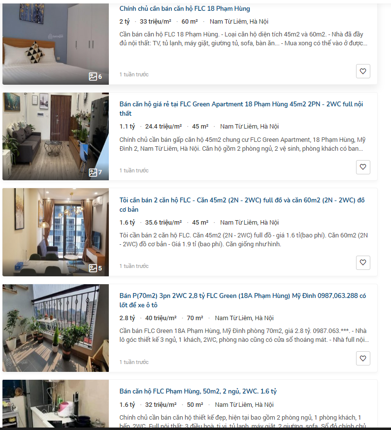 Nhiều căn hộ tại FLC Phạm Hùng cũng có giá dưới 2 tỷ đồng.