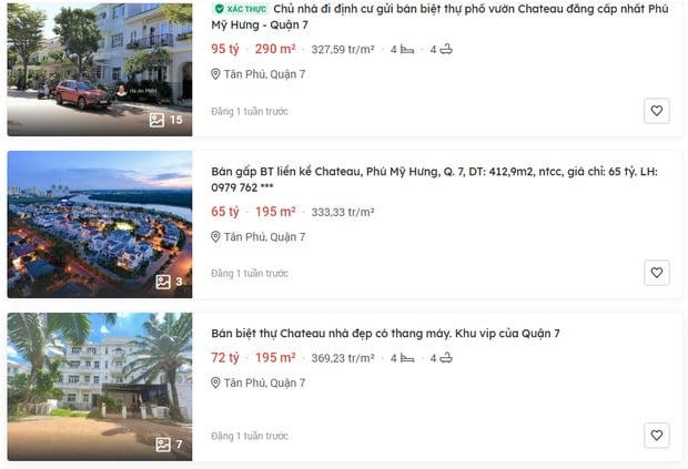 Giá bán trên trang batdongsan.com