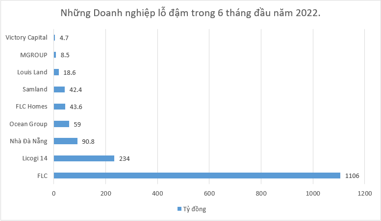 Những Doanh nghiệp lỗ đậm nhất trong 6 tháng đầu năm 2022. Nguồn: tổng hợp