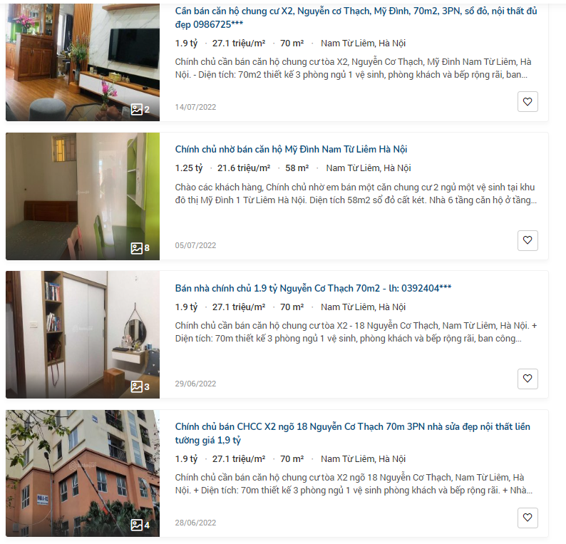 Chung cư X2 Mỹ Đình cũng được rao bán dưới 2 tỷ đồng/căn.