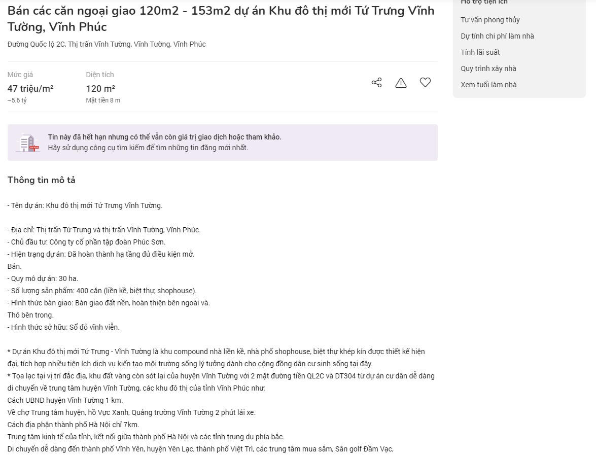 Dự án Khu đô thị mới Tứ Trưng được rao bán trên nhiều trang mạng mặc dù chưa đủ điều kiện mở bán. &nbsp;