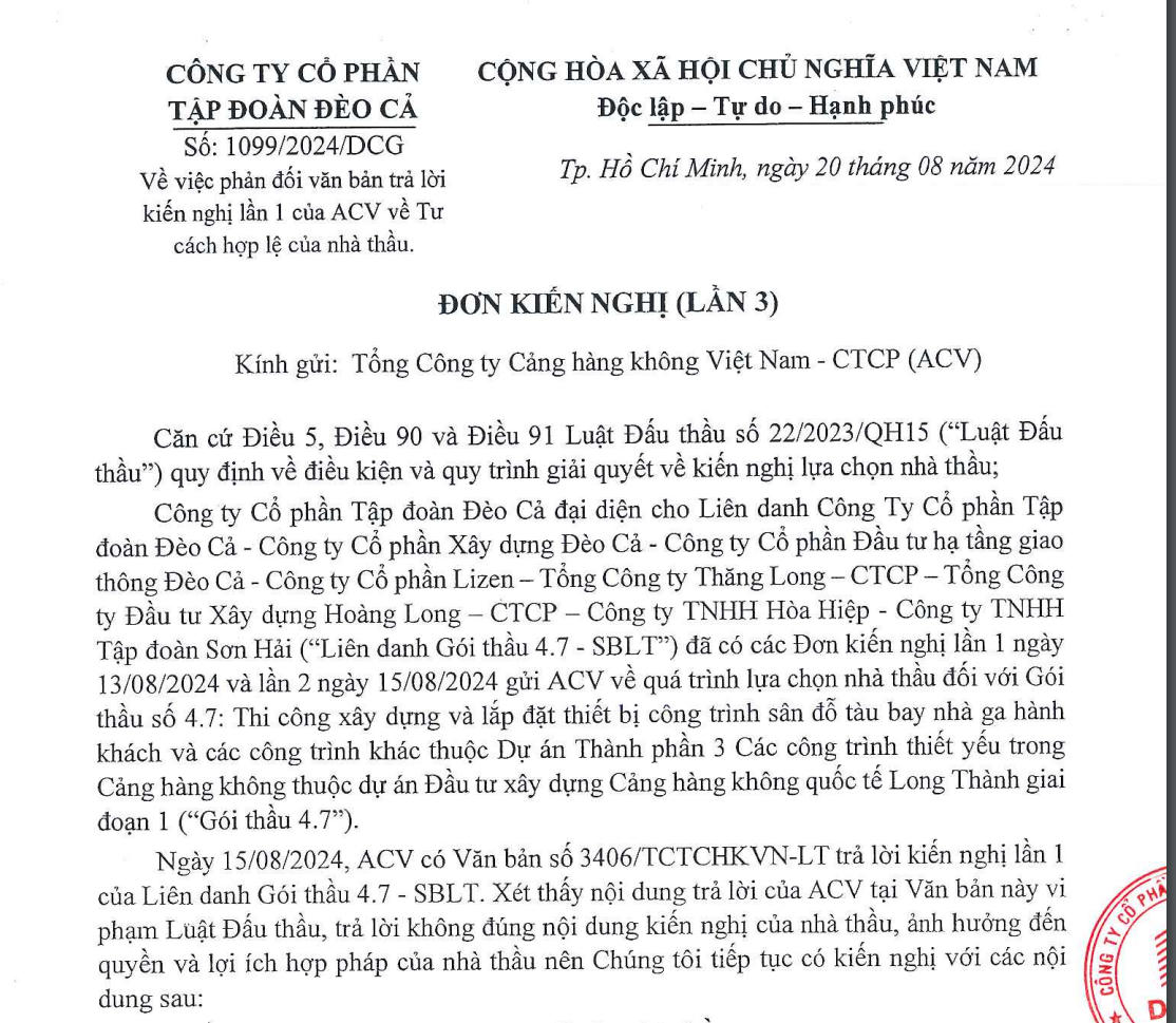 Đơn kiến nghị lần 3 của Đèo Cả &nbsp;