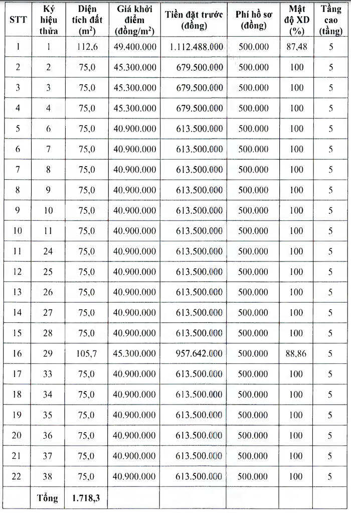 Danh sách 22 thửa đất sắp được đấu giá tại Đông Anh. &nbsp;