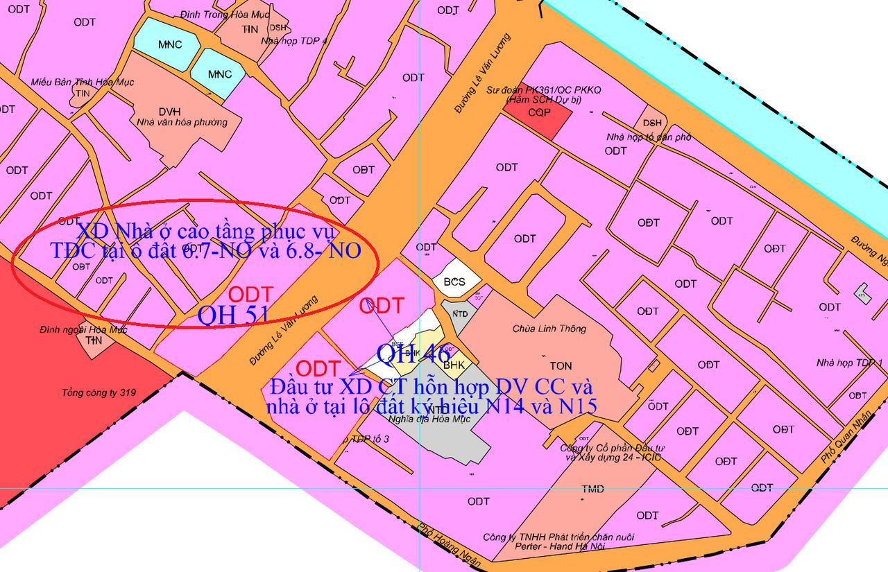 Vị trí khu đất dự án 6.7-NO, 6.8-NO trên mặt đường Lê Văn Lương. Ảnh chụp màn hình bản đồ quy hoạch quận Cầu Giấy năm 2021 - 2030. &nbsp;