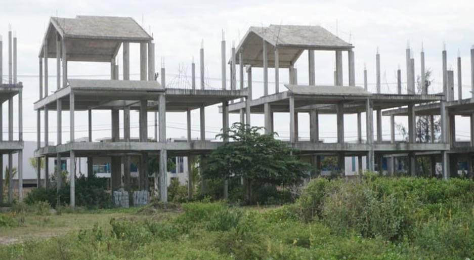 Bên trong dự án, cỏ mọc um tùm. Ảnh: Phước Nguyên